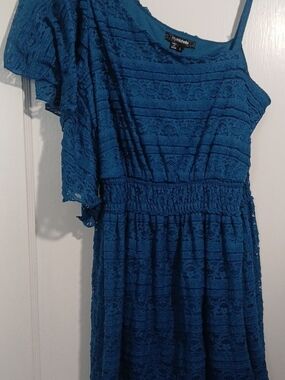 My Michelle Large Blue Lace One-Shoulder Dress